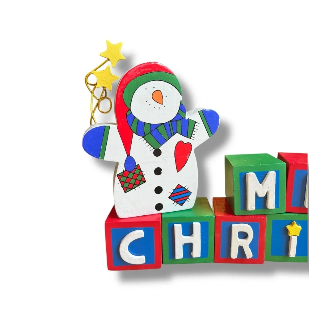 Vintage Festive Merry Christmas Block Decor